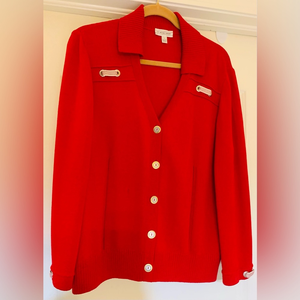 St.John Sport Brilliant Red Cardigan (L) LIKE NEW!!! $675 full price